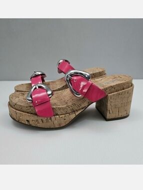 NEW Aerosoles Chance Platform Sandal Womens 8.5 Pink Patent Cork Heel Slide